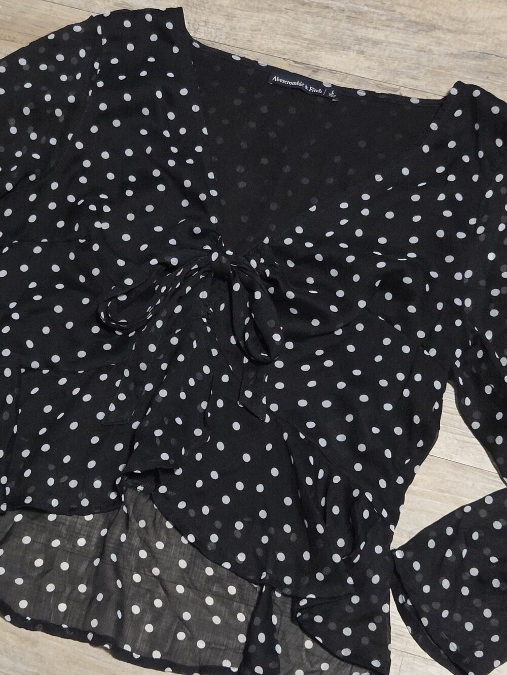 Abercrombie & Fitch Sheer Polka Dot Tie-Front Blouse - L